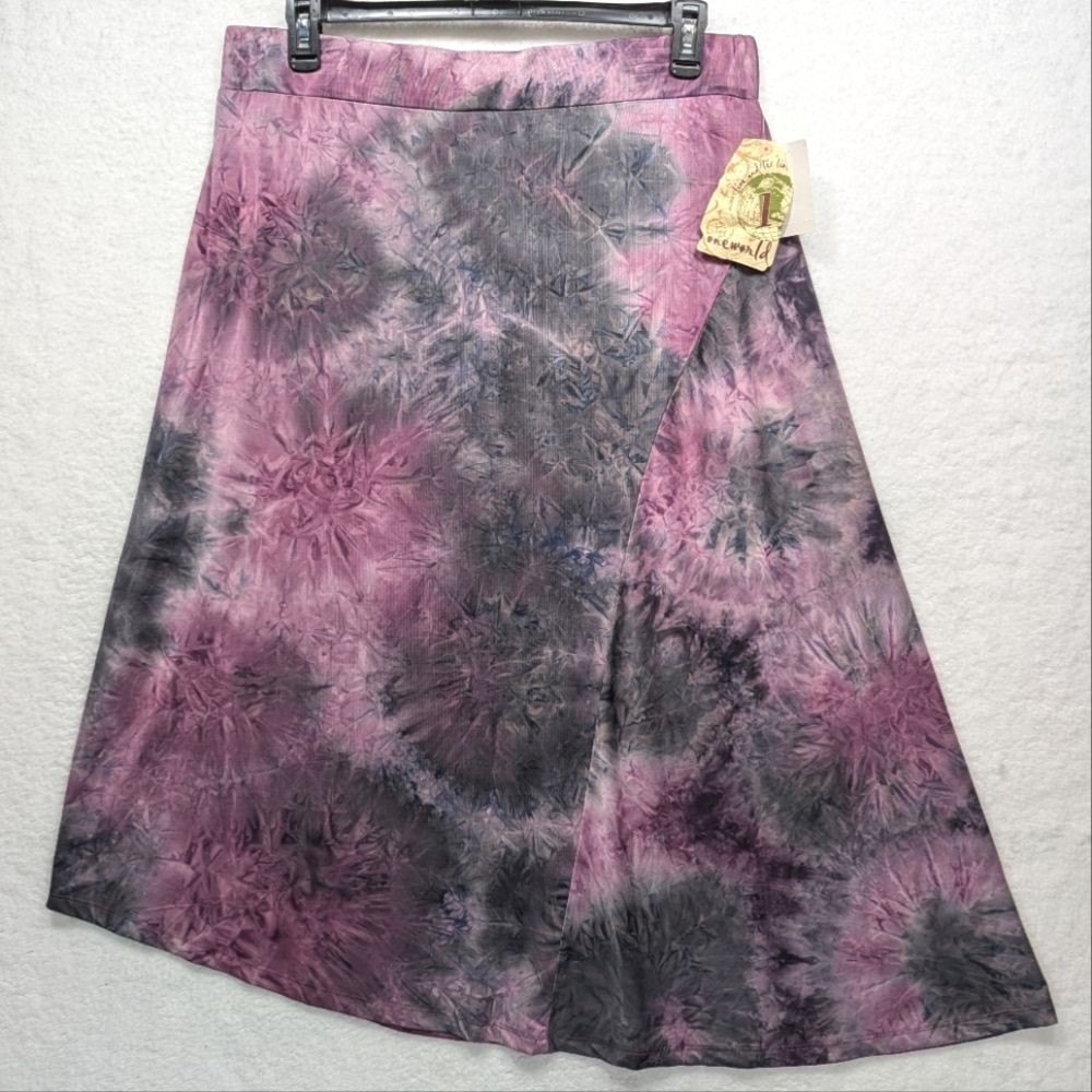 One World Grapevine Grey Tie-dye Silky Asymmetrical Lightweight Maxi Skirt